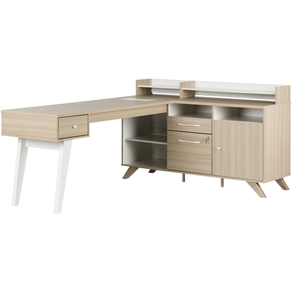 SOUTH SHORE IND LTD 13298 South Shore Helsy 78inW L-Shaped Computer Desk, Soft Elm/Pure White