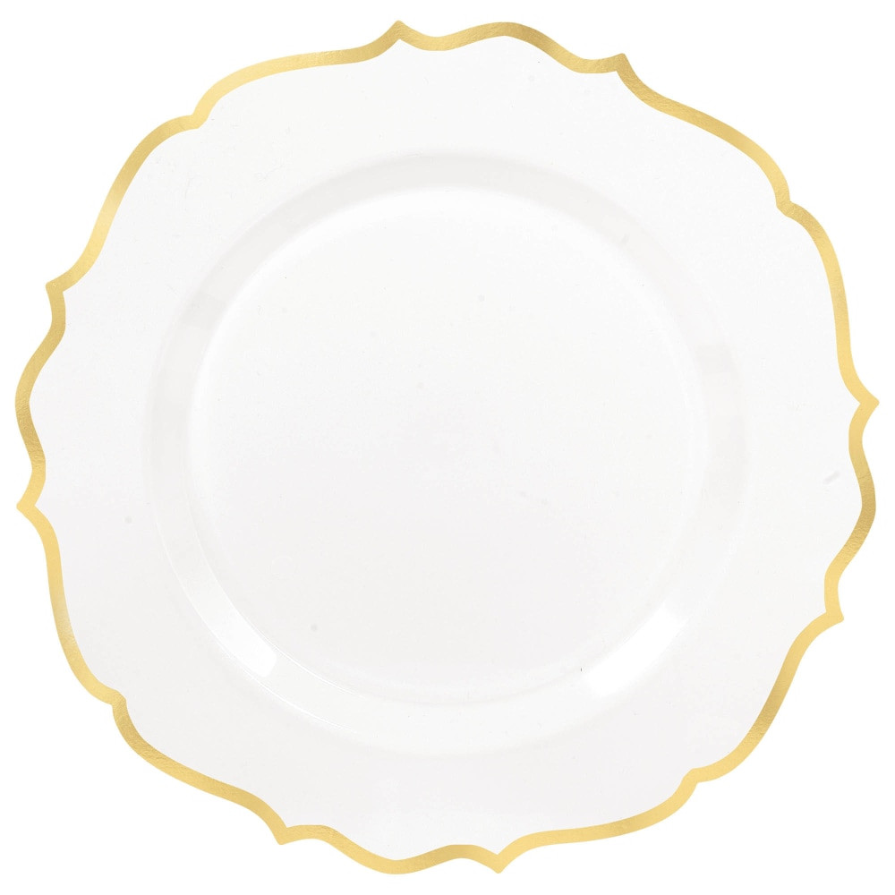 AMSCAN CO INC Amscan 430573  Ornate Premium Plastic Plates With Trim, 7-3/4in, White/Gold, Pack Of 20 Plates