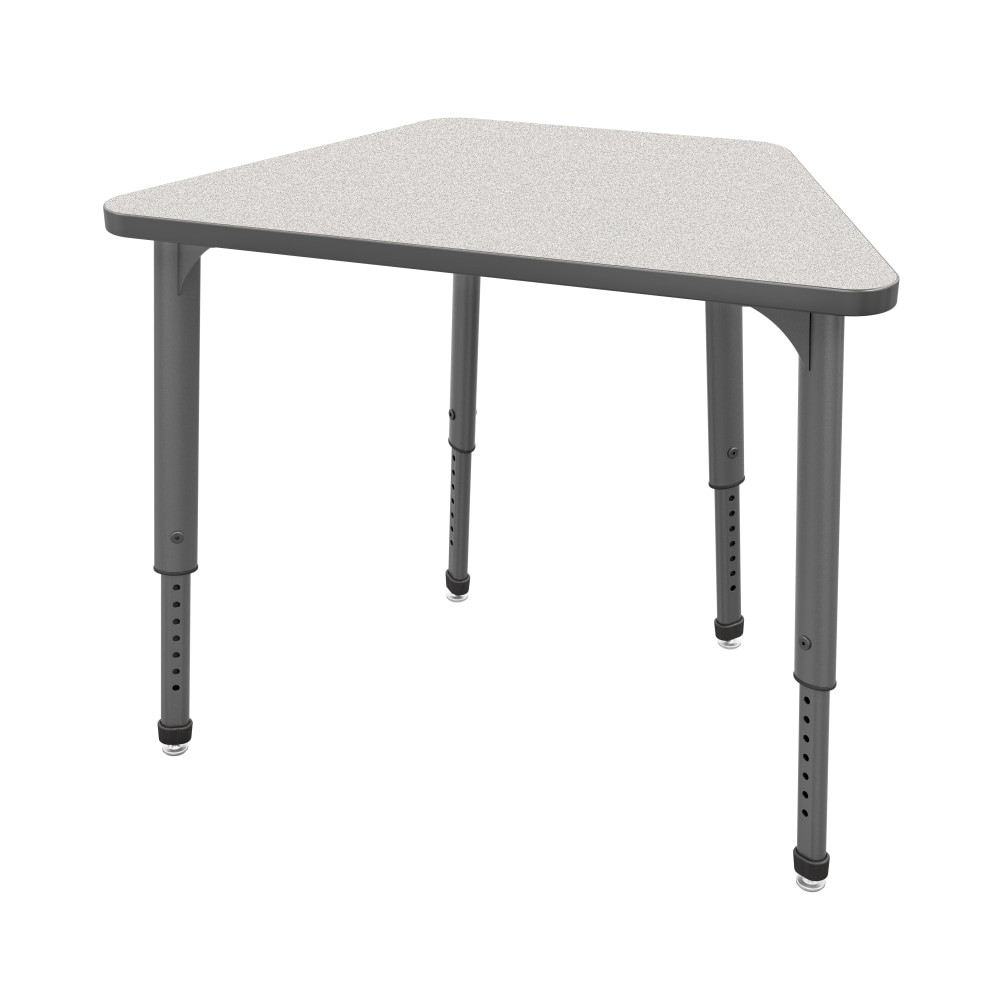 Switching between group work and individual activities can help kids learn in the style that suits them best. This student desk provides enough space for collaborative efforts while remaining compact enough to maximize classroom space.  Sturdy 12-gauge steel plate frame has a powder-coat finish to help protect against the wear and tear of daily use.  Tabletop is made of 1 1/8in particleboard with thermofused melamine on the top and bottom to provide increased strength. 3 mm PVC edgeband shields against impacts and minor damage.  12-gauge steel legs adjust from 21in to 30in in 1in intervals to suit your needs.  Nickel-plated nylon swivels help safeguard your flooring while adding an attractive accent.  Assembly required.  Tested to meet ANSI/BIFMA Performance Standards - Manufacturer testing has been conducted on this product to meet specific performance requirements and safety standards set forth by the American National Standards Institute (ANSI) and the Business and Institutional Furniture Manufacturers.