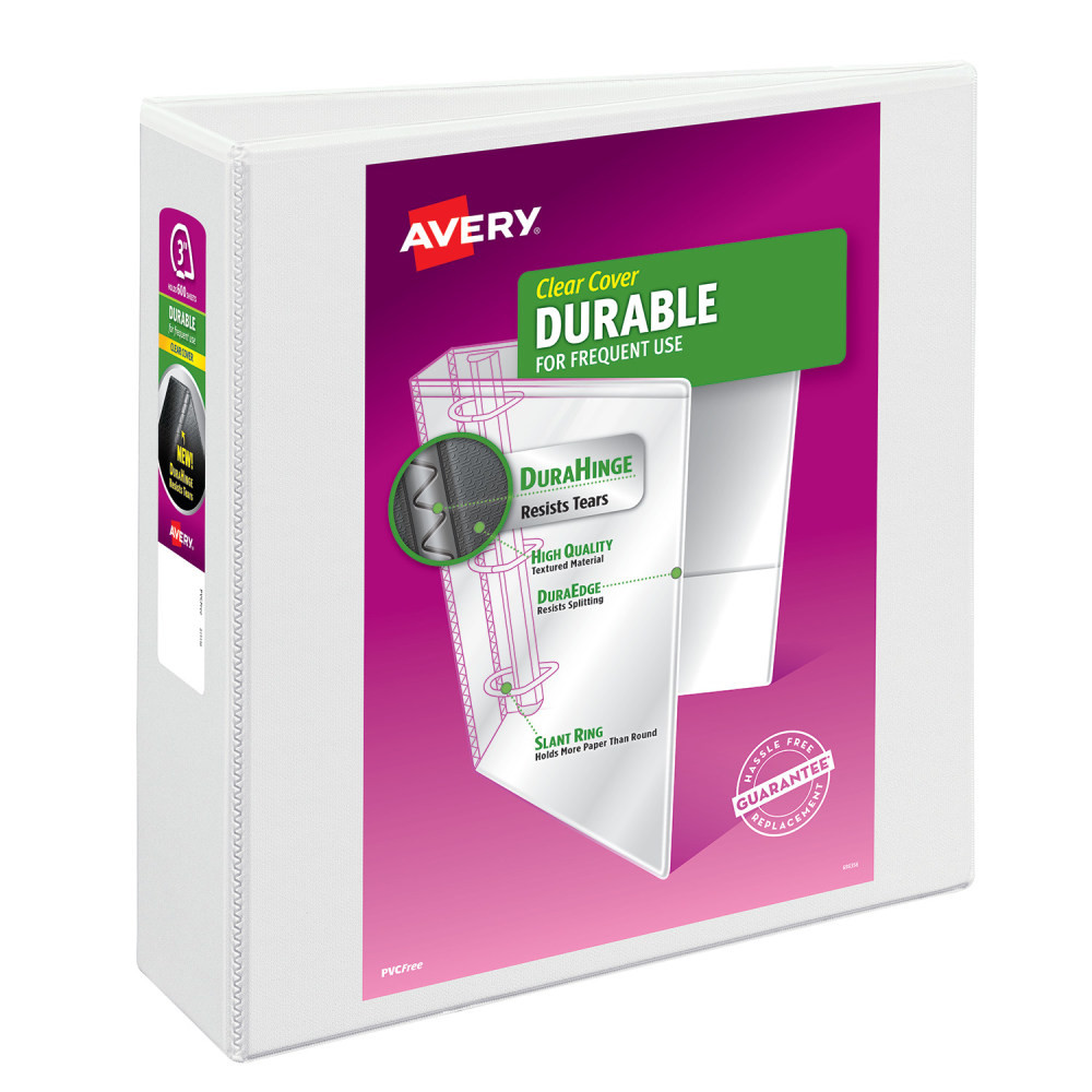 AVERY PRODUCTS CORPORATION Avery 9701  Durable Clear View 3 Ring Binders, 3 Inch EZD Rings, White, 1 Binder