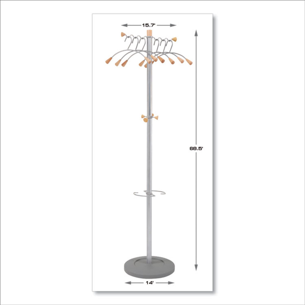 ALBA PMWAVE Wavy Coat Tree, Six Hangers/Two Knobs/Four Hooks, 18.88w x 14d x 68.5h, Silver/Wood