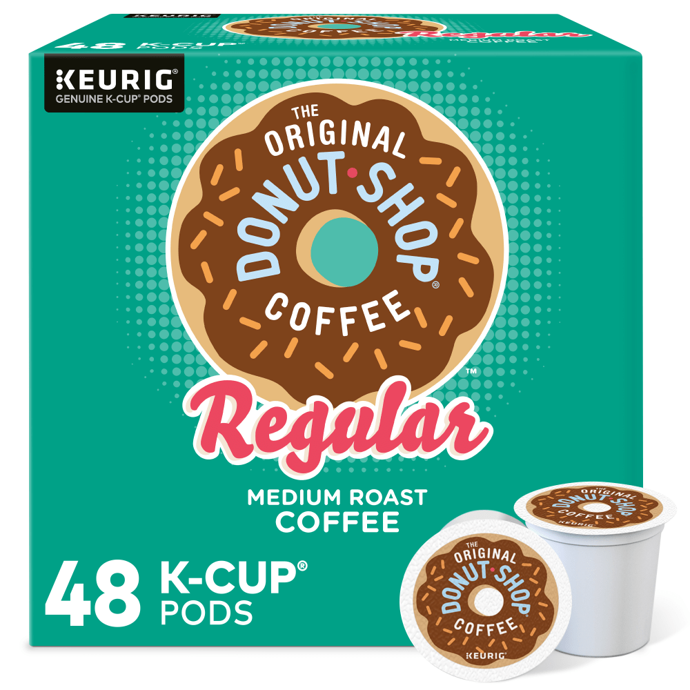 The Original Donut Shop coffee offers bold flavor to help wake you up. Stock your kitchen or breakroom with a box of these delicious, portioned medium roast K-Cup Pods.  Medium roast delivers a bold, flavorful taste to perk up your morning.  4 oz per serving offers a sizable portion.  Caffeinated to give you the boost you need.  Orthodox Union Kosher to suit those with special dietary needs.  K-Cup Pods contain 0.39 oz of coffee each and come in a box of 48.