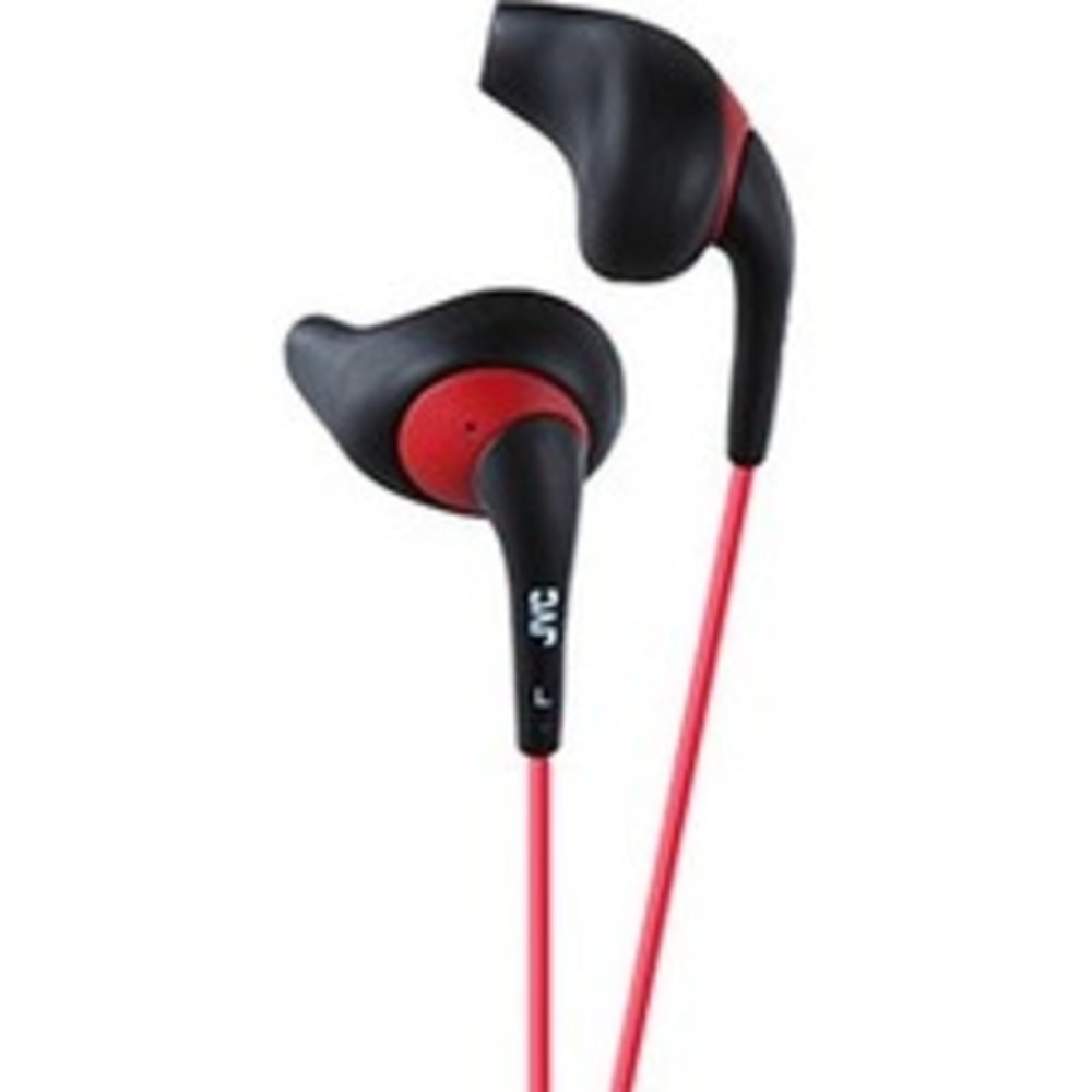 If you want reliable headphones for your workouts, look to these JVC Gumy earbuds. The wired earbuds are splashproof and sweatproof to handle intense exercise, and they come with 2 sizes of earpieces to help you find the right fit.  Silicone nozzle-fit earpieces are designed to stay securely in your ears.  Sweatproof and splashproof for gym use.  Color cord features an iPhone-compatible slim plug.  JVC earbuds come with small and medium earpieces.  Backed by the manufacturers 1-year limited warranty.