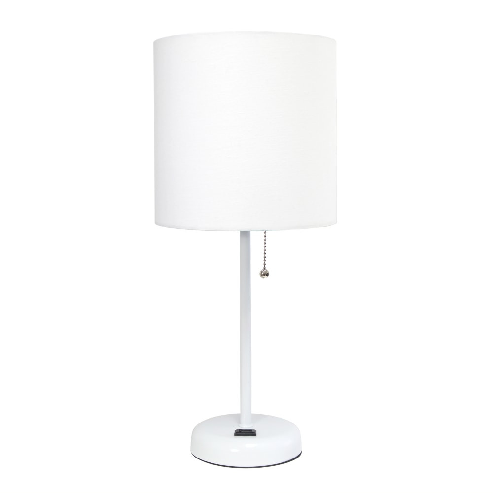 ALL THE RAGES INC LimeLights LT2024-WOW  White Stick Lamp with Charging Outlet and White Fabric Shade