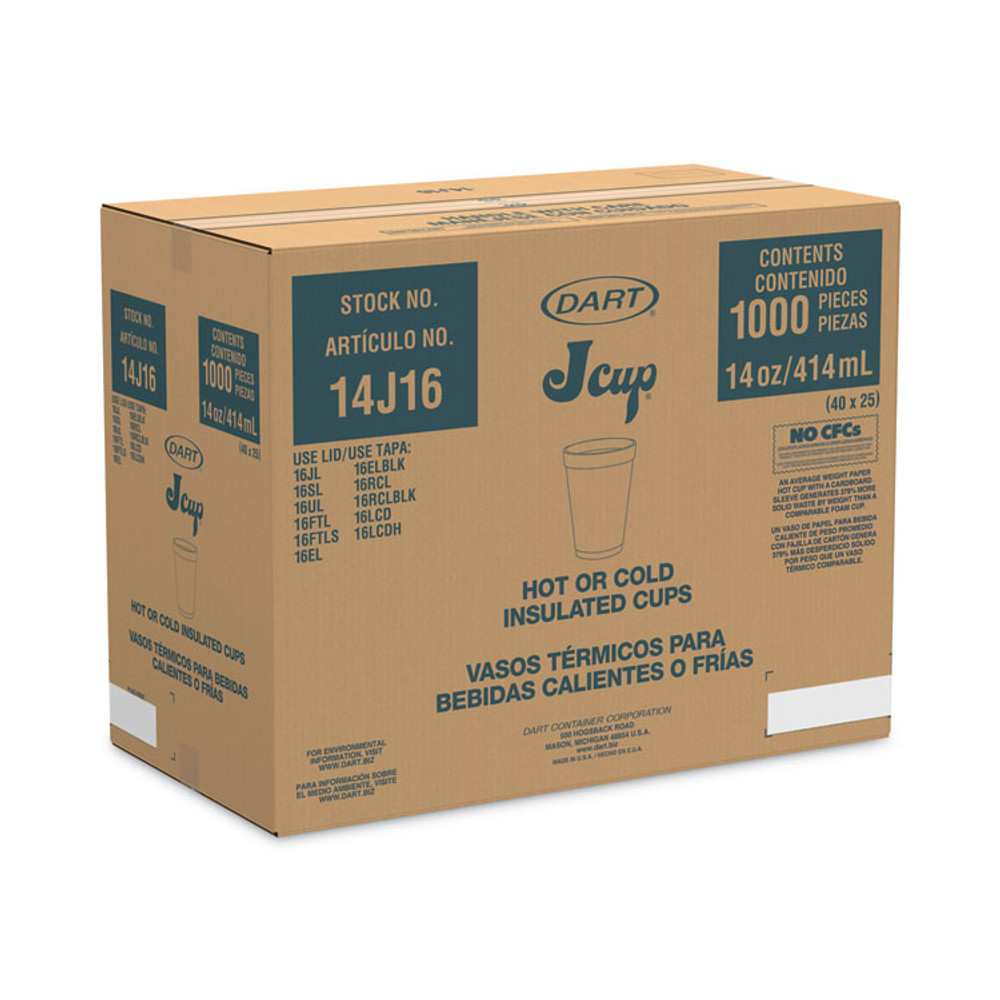 DART 14J16 Foam Drink Cups, 14 oz, White, 1,000/Carton