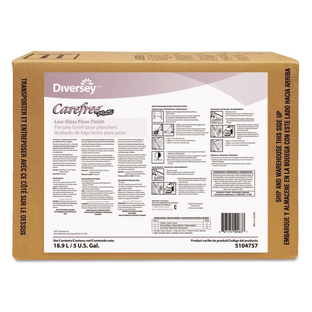 DIVERSEY 5104757  Carefree Matte Floor Finish, 640 Oz Box