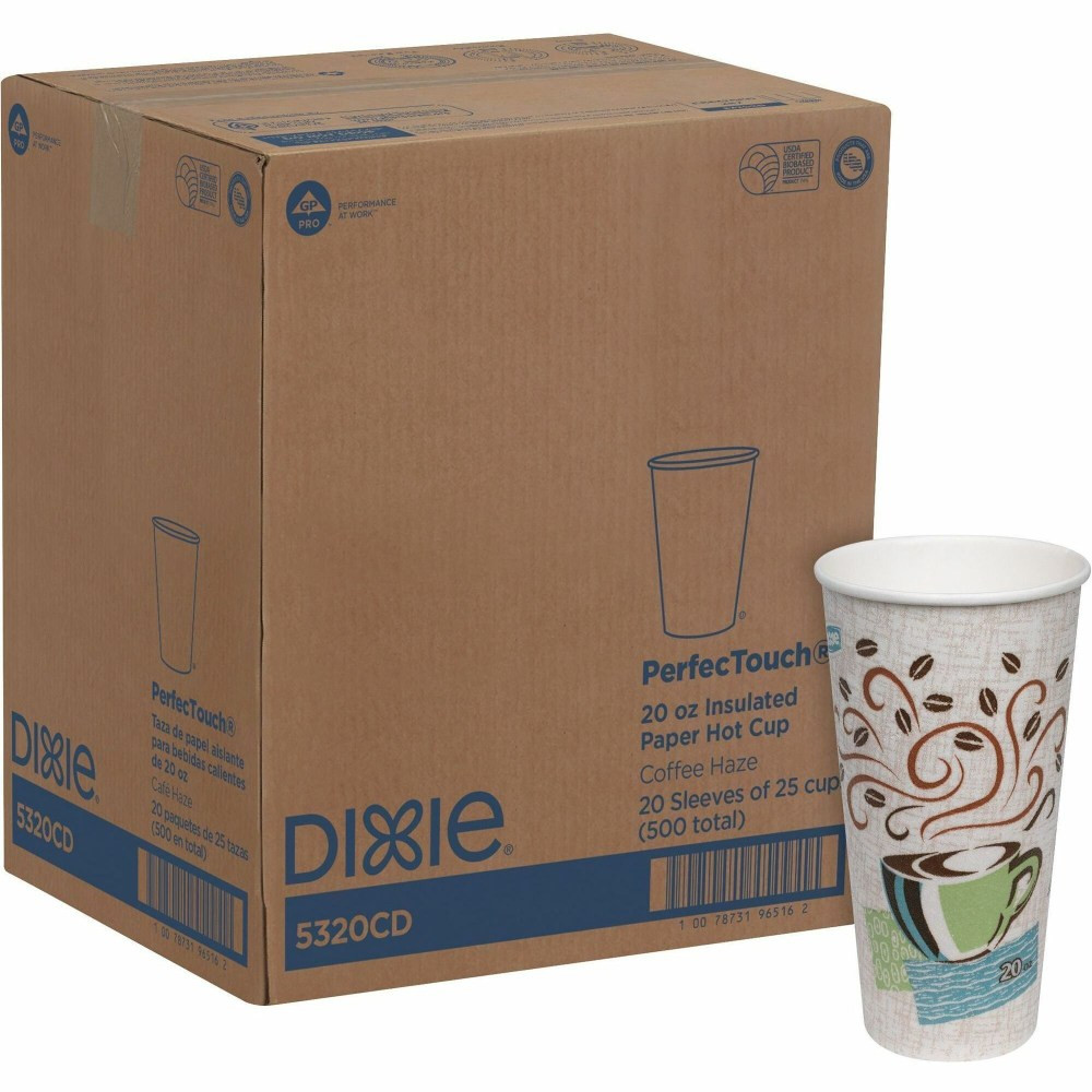 DIXIE FOODS Dixie 5320CD  PerfecTouch 20 oz Insulated Paper Hot Coffee Cups by GP Pro - 25 / Pack - 20 / Carton - White, Green, Brown - Paper - Hot Drink