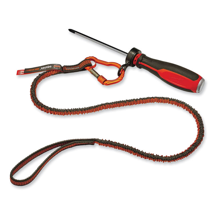 TENACIOUS HOLDINGS, INC. ergodyne® 19802 Squids 3100F(x) Tool Lanyard with Aluminum Carabiner + Loop, 10 lb Max Working Capacity, 38" to 48" Long, Orange/Gray