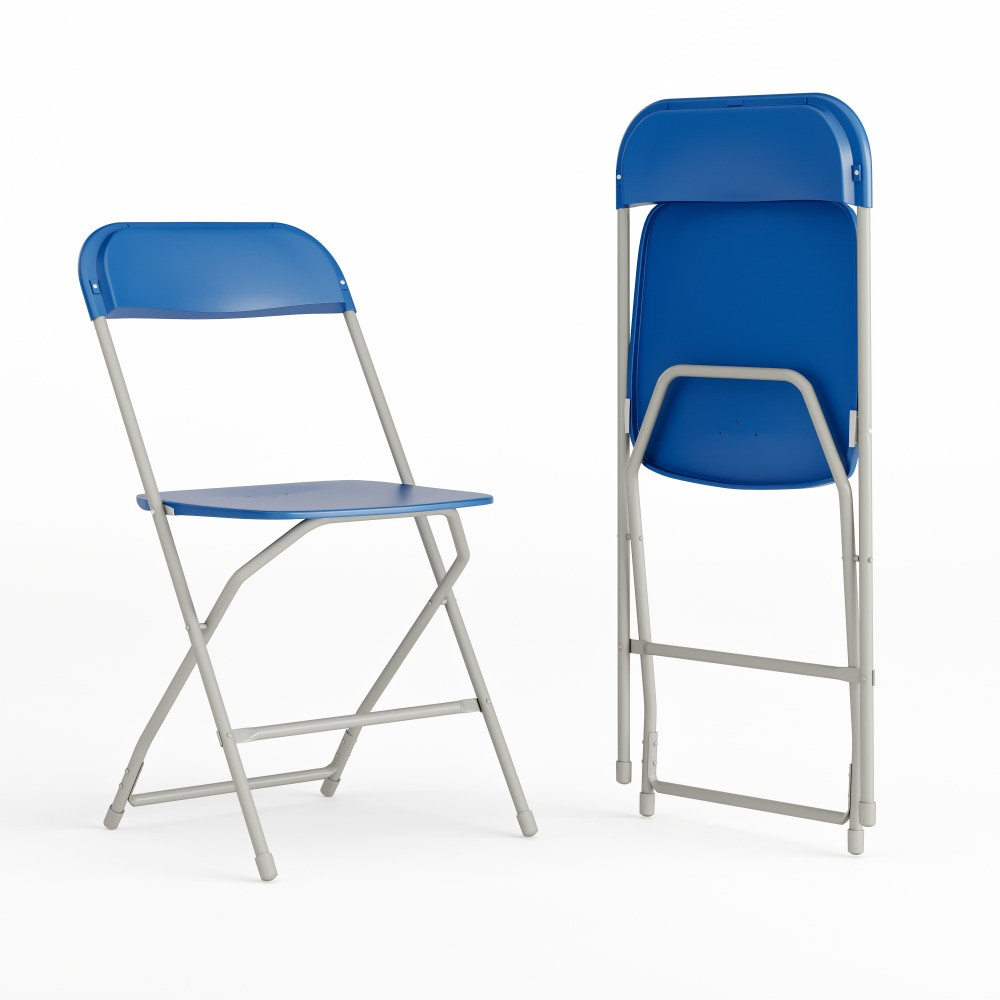 FLASH FURNITURE 2LEL3BLUE  Hercules Plastic Folding Chairs With 650-lb Capacity, Blue/Gray, Set Of 2 Chairs