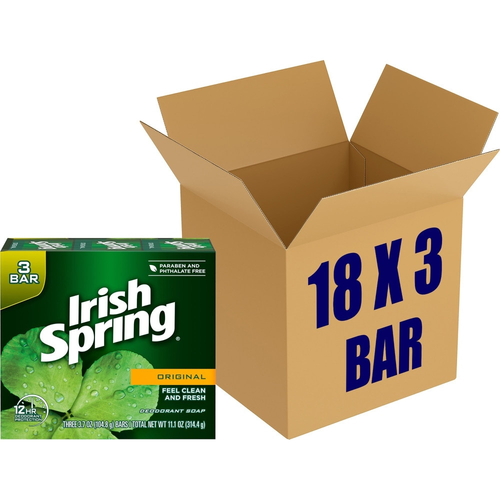 COLGATE-PALMOLIVE,IPD 114177CT Irish Spring Original Bar Soap - Fresh Clean Scent - 3.75 oz - Green - 18 / Carton