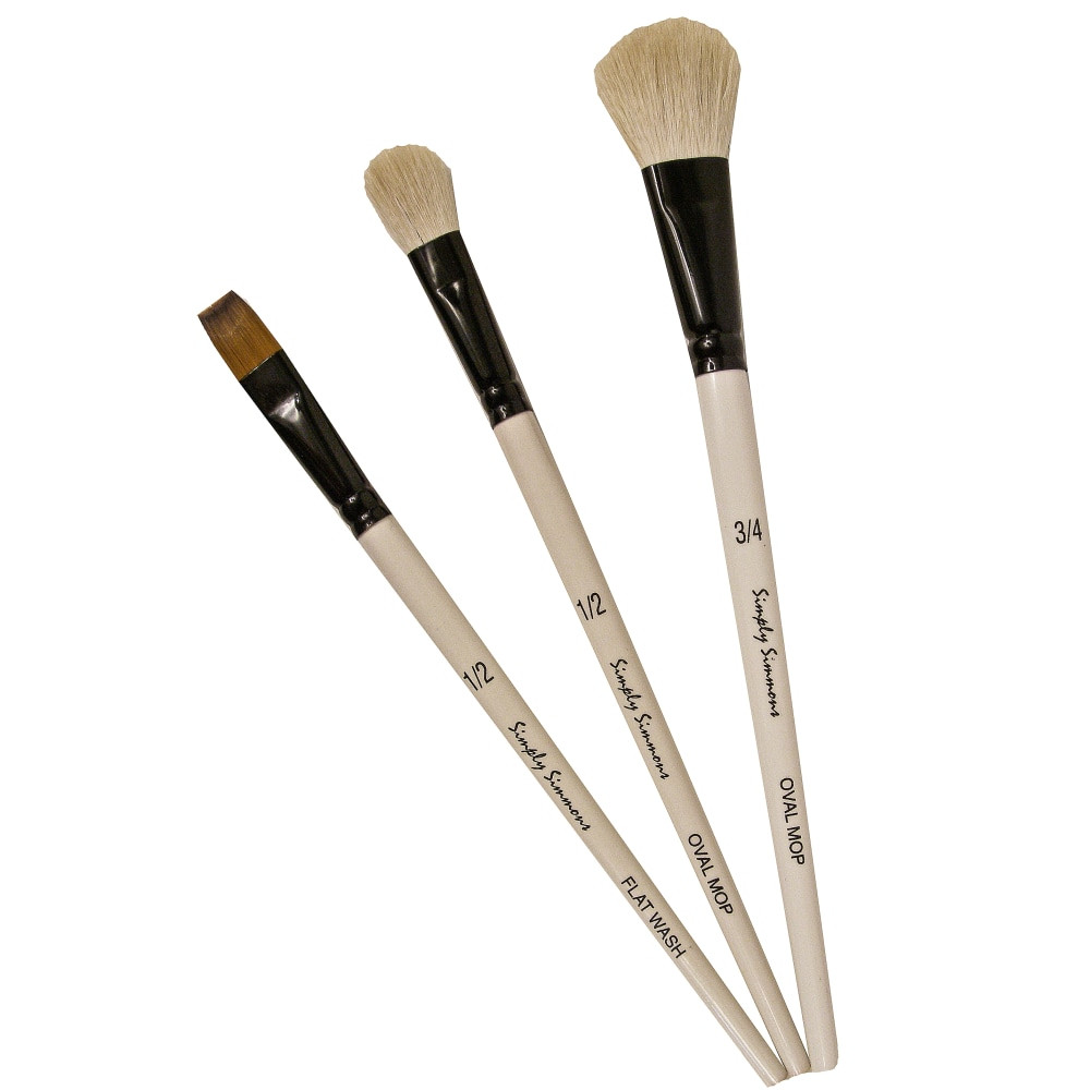 DALER-ROWNEY LTD 255300005 Robert Simmons Simply Simmons Value Paint Brush Set, Mop Up, Assorted Sizes, Assorted Bristles, White, Set Of 3