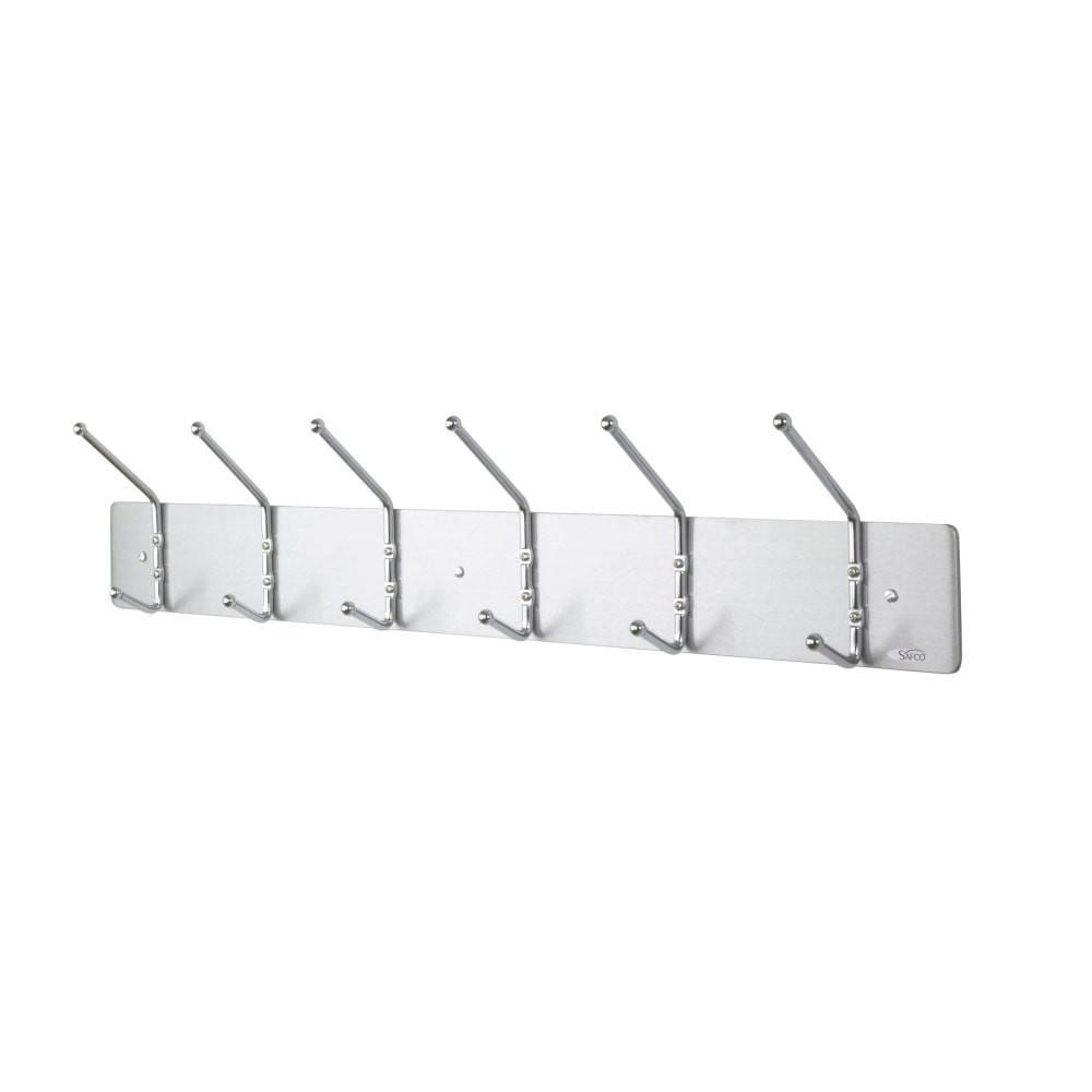 SAFCO PRODUCTS CO 4162 Safco Metal Wall Rack Coat Hooks, 6 Hooks, 6 3/4inH x 36inW x 3 3/4inD, Satin Aluminum