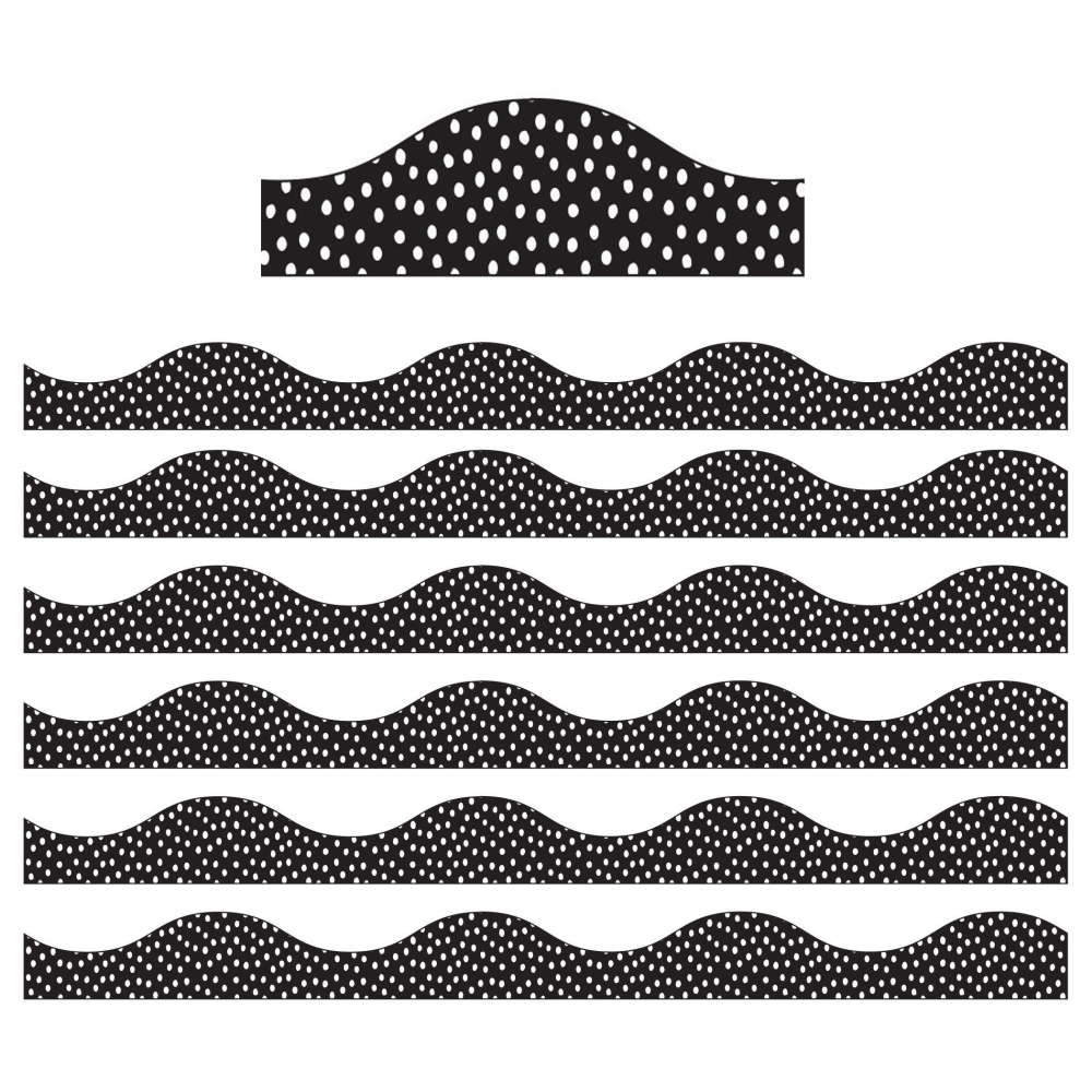 EDUCATORS RESOURCE ASH11425-6 Ashley Productions Magnetic Scallop Border, White Messy Dots On Black, 12ft Per Pack, Set Of 6 Packs