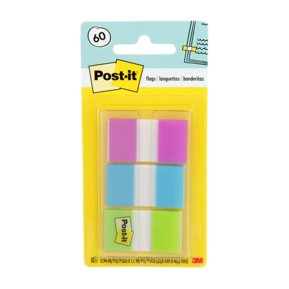 3M CO Post-it 680-PBG  Flags, 1in, Assorted Colors, 20 Flags Per Pad, Pack Of 3 Pads