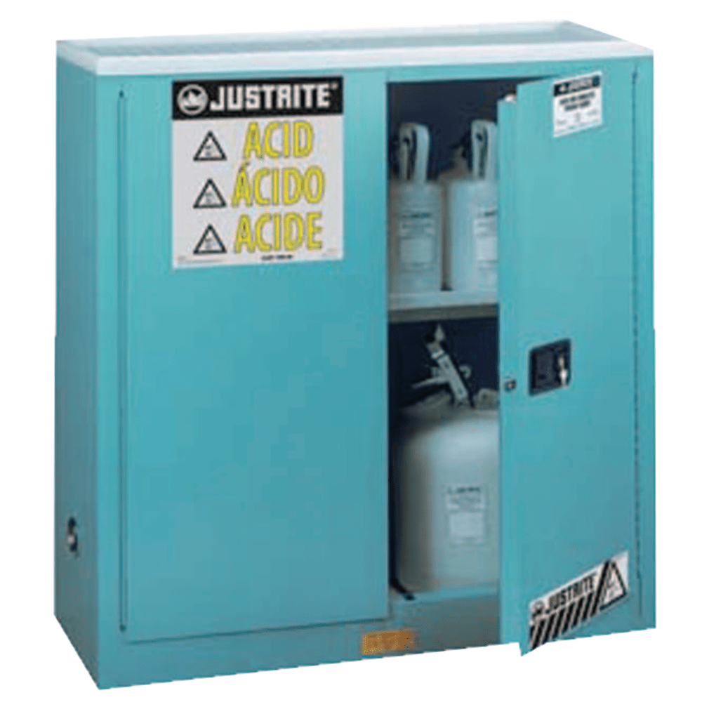 R3 SAFETY LLC Justrite 893002 Blue Steel Safety Cabinets for Corrosives, Manual-Closing Cabinet, 30 Gallon