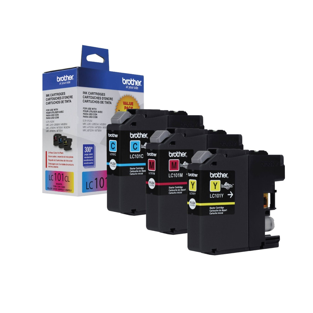 BROTHER INTL CORP Brother LC1013PKS  LC101 Cyan, Magenta, Yellow Ink Cartridges, Pack Of 3, LC101-3PKS