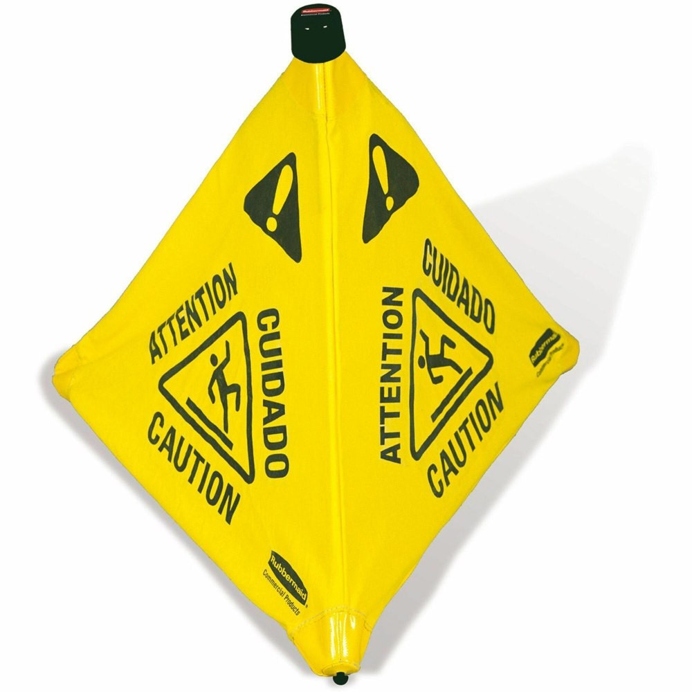 Rubbermaid Commercial RCP9S0100YLCT  30in Pop-Up Caution Safety Cone - 12 / Carton - CAUTION, Attention, Cuidado Print/Message - 21in Width x 30in Height - Wall Mountable - Durable, Multilingual, Three-sided, Foldable - Yellow