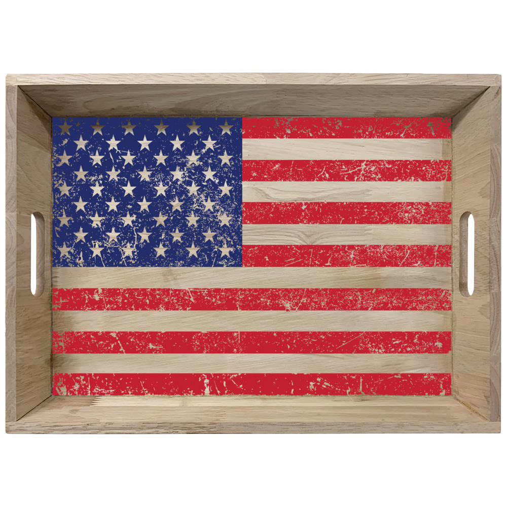 AMSCAN 431365  Patriotic American Flag Wooden Serving Tray, 11in x 16in, Multicolor