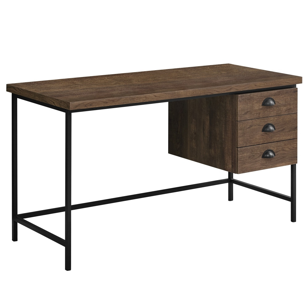 MONARCH SPECIALTIES I 7485  Pollard 56inW 3-Drawer Computer Desk, Brown/Black