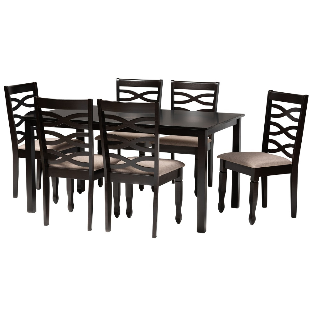 WHOLESALE INTERIORS, INC. Baxton Studio 2721-10529-10519  Lanier Dining Set, 29-3/16inH x 59-1/16inW x 35-7/16inD, Sand/Dark Brown