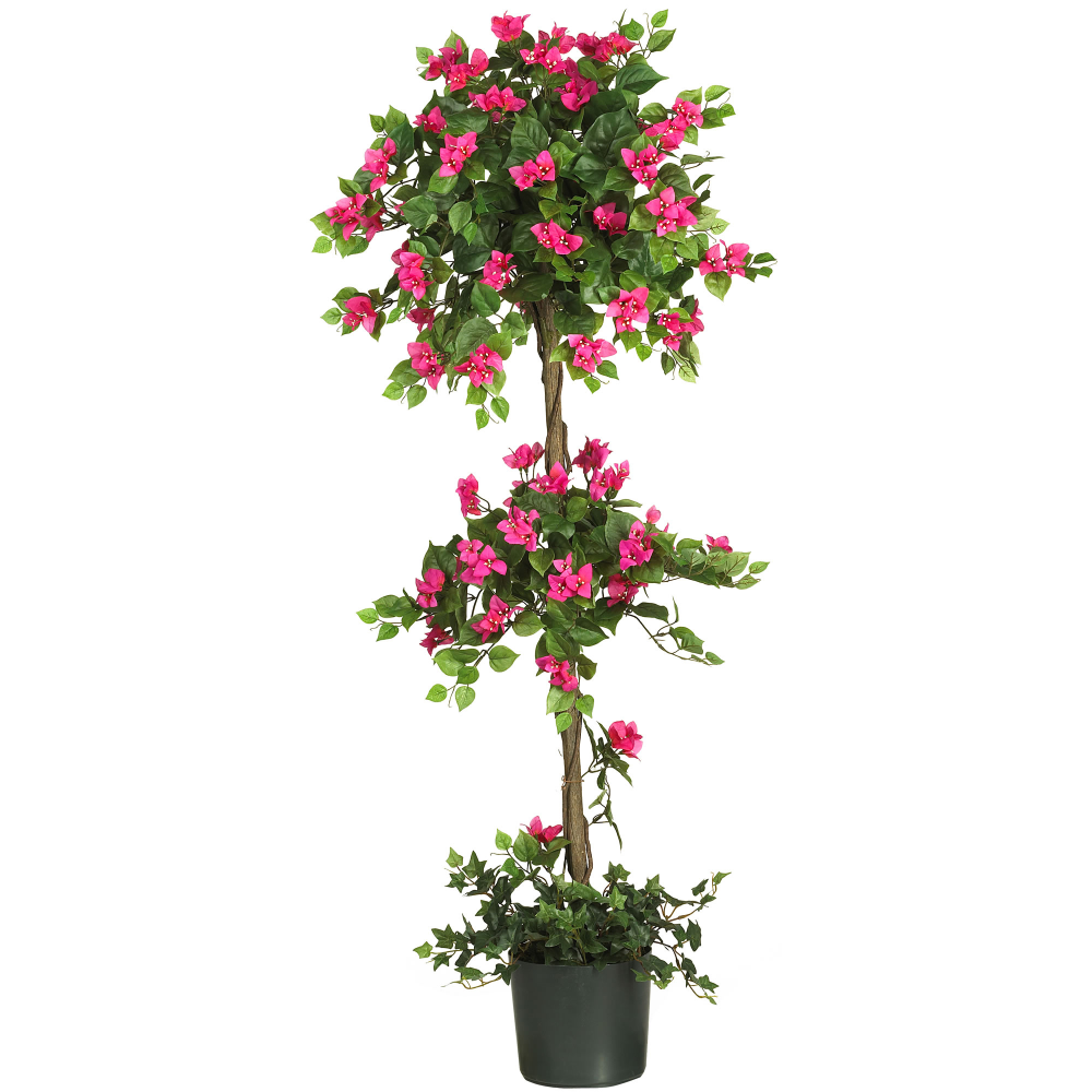 NEARLY NATURAL INC. 5228 Nearly Natural 5ftH Polyester Mini Bougainvillea Topiary With Planter, Green/Pastel