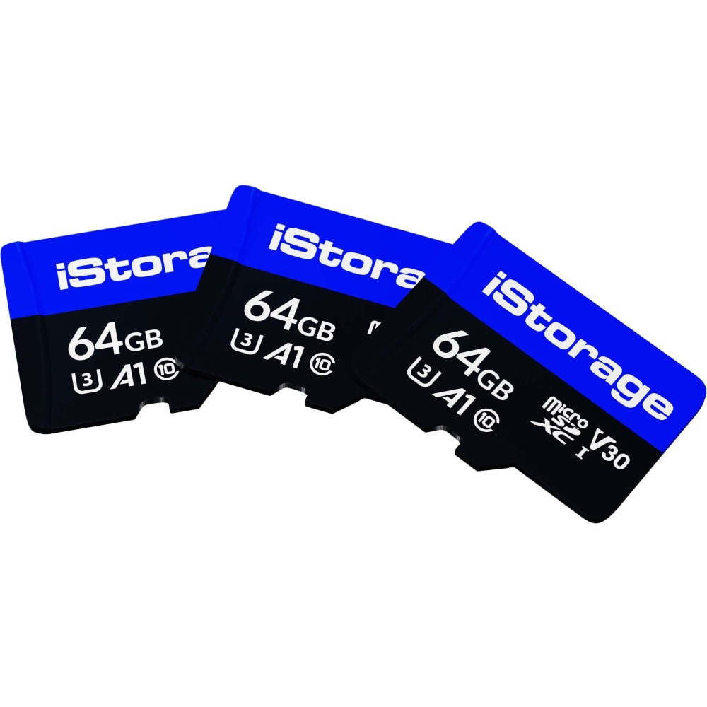ISTORAGE LIMITED iStorage IS-MSD-3-64 3 PACK iStorage microSD Card 64GB | Encrypt data stored on iStorage microSD Cards using datAshur SD USB flash drive | Compatible with datAshur SD drives only - 100 MB/s Read - 95 MB/s Write