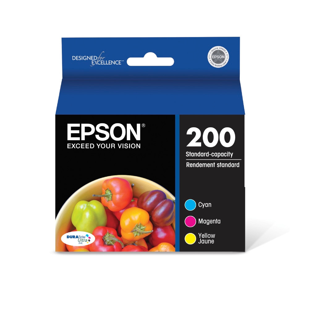 EPSON AMERICA INC. T200520-S Epson 200 DuraBrite Ultra Cyan, Magenta, Yellow Ink Cartridges, Pack Of 3, T200520