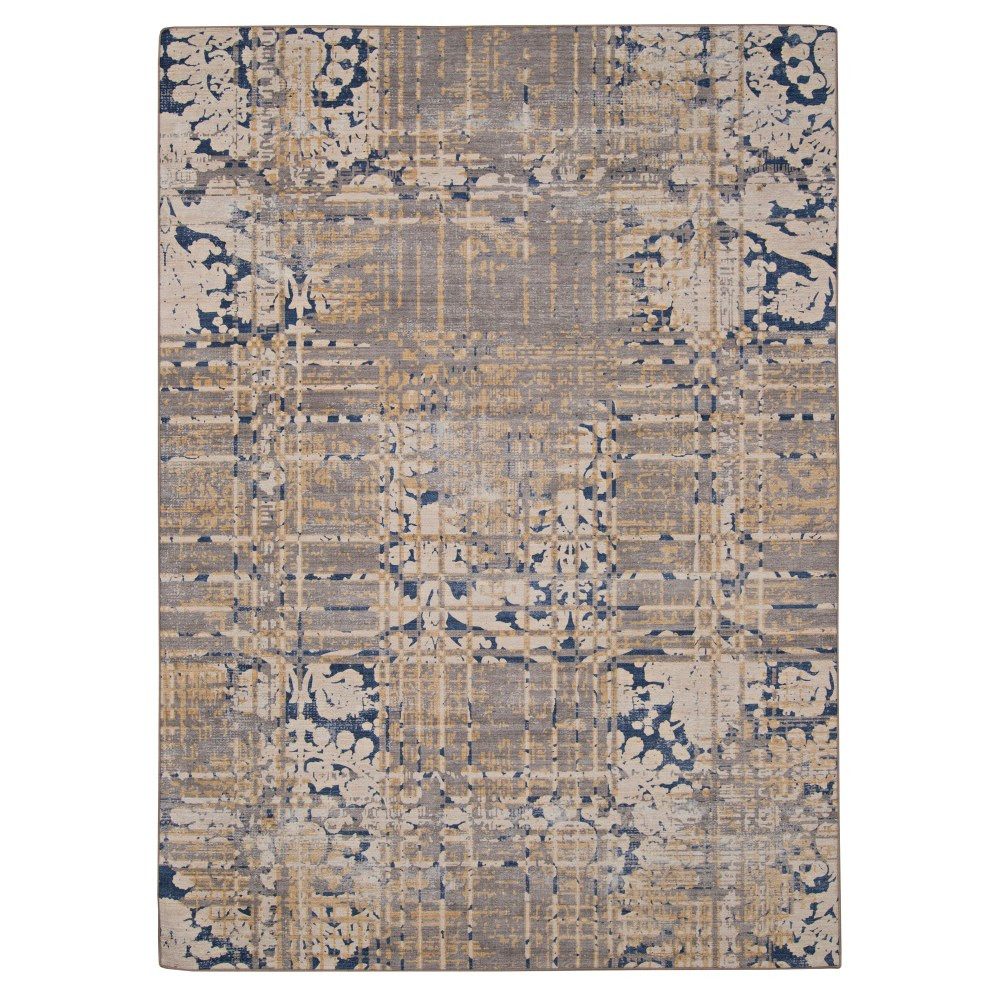 LINON HOME DECOR PRODUCTS, INC OD5060 Linon Washable Outdoor Area Rug, Verona, 7ft x 9ft, Navy/Sand