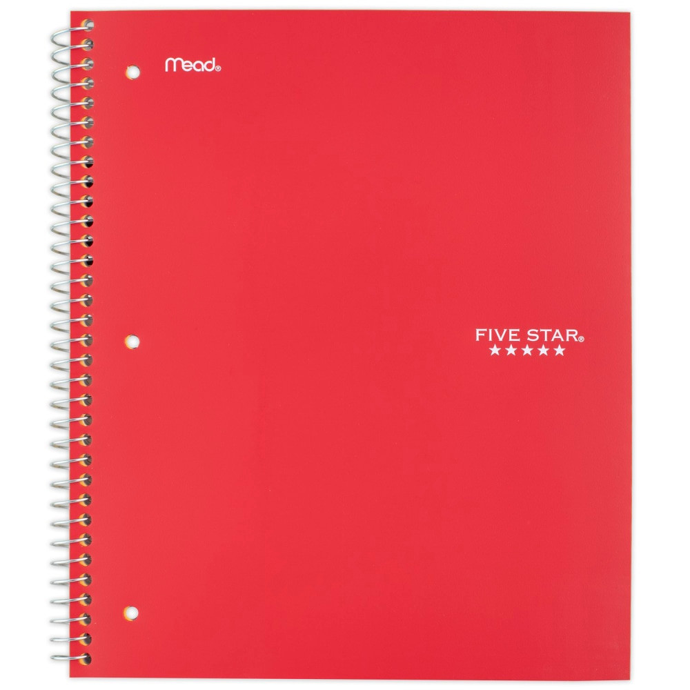 Bring the Five Star Wirebound Notebook to class or work to keep detailed notes. The spiral notebook offers wide-ruled, double-sided sheets, making it easy to for to jot everything down.  Wide ruling for easy writing.  100 double-sided pages.  Tough pockets to store loose sheets.  Perforated sheets can be torn and tossed.  Water-resistant covers to protect your notes.  Spiral Lock wire means it wonT getting caught on clothes and bags.