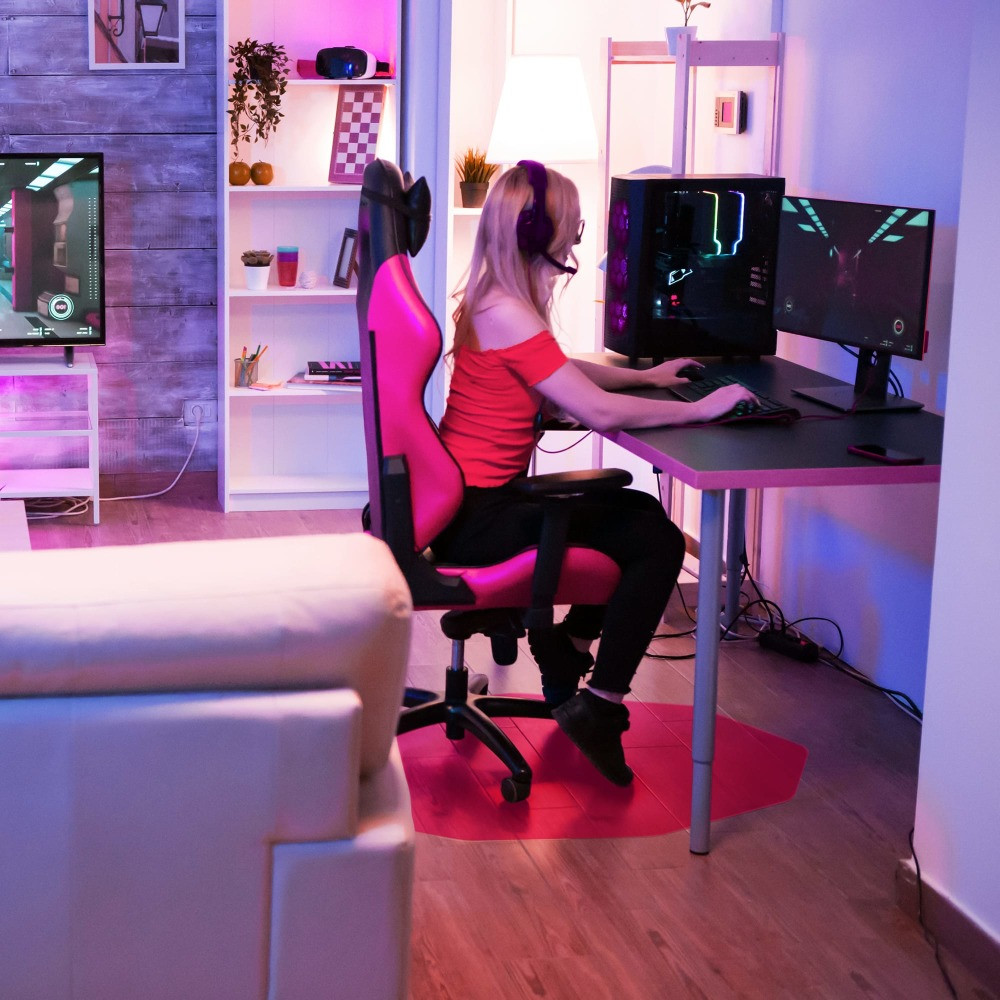 FLOORTEX FC121001009RC  9Mat Polycarbonate 9-Sided Gaming Chair Mat for Hard Floors, 38in x 39in, Pink