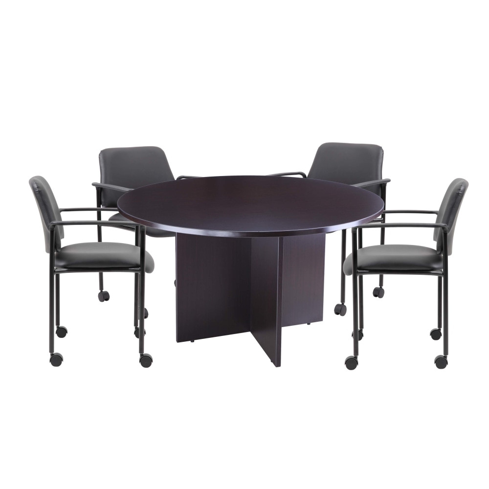 NORSTAR OFFICE PRODUCTS INC. Boss GROUP123MOC-D  Office Products Round Table And 4 Stackable Guest Chairs Set, Mocha/Black