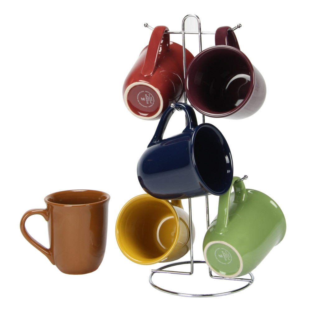 GIBSON OVERSEAS INC. Gibson Home 99586707M  Cafe Amaretto 7-Piece Mug Set With Rack, 15 Oz, Assorted Colors