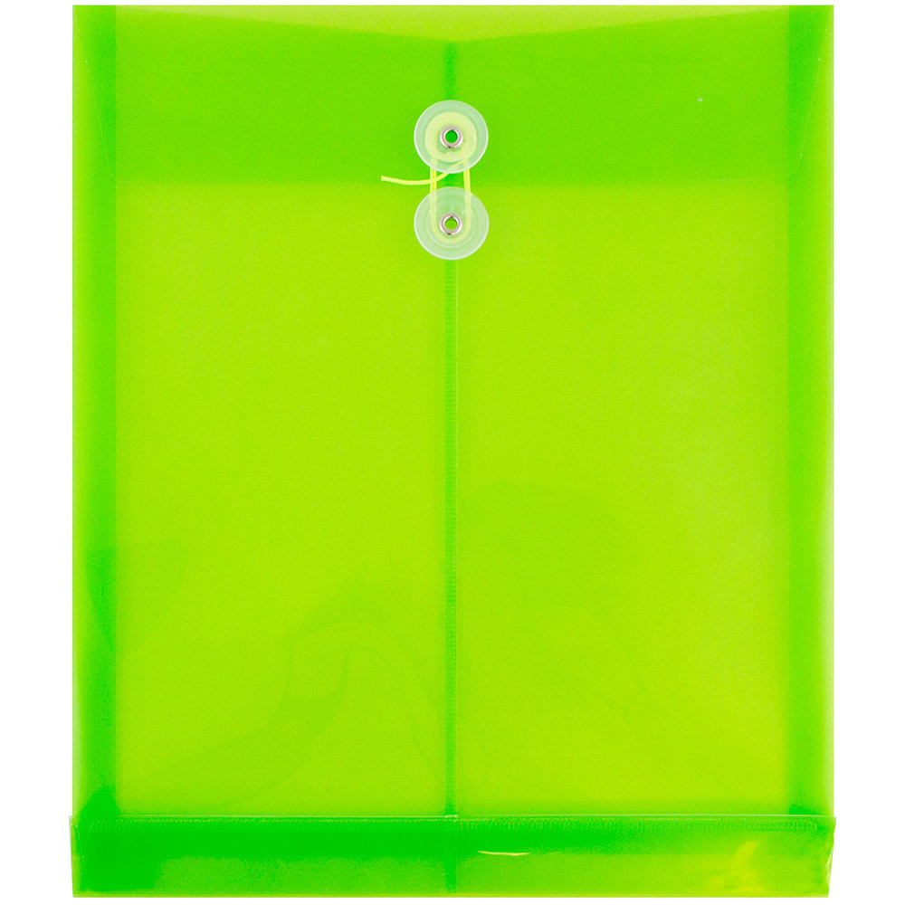 JAM PAPER AND ENVELOPE JAM Paper 118B1LI  Open-End Plastic Envelopes, Letter-Size, 9 3/4in x 11 3/4in, Button & String Closure, Lime Green, Pack Of 12