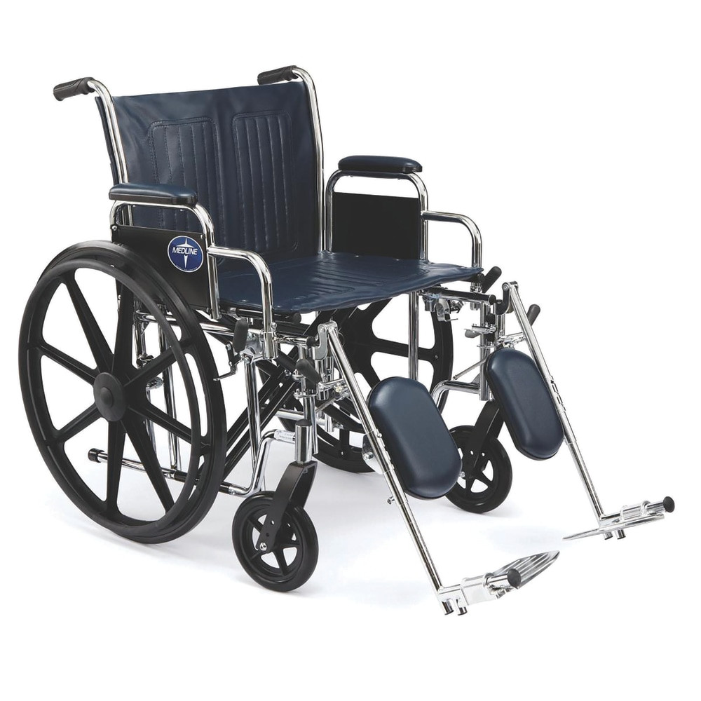 MEDLINE INDUSTRIES, INC. MDS806750 Medline Excel Extra-Wide Wheelchair, Elevating, 20in Seat, Navy/Chrome