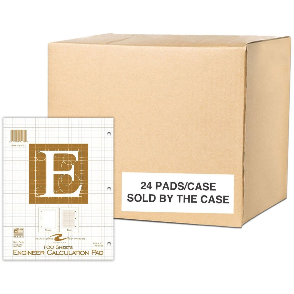 ROARING SPRING BLANK BOOK COMPANY 95182 Roaring Spring 5x5 Grid Engineering Pad, 15# Buff, 3 Hole Punched, 8.5in x 11in 100 Sheets, Buff Paper