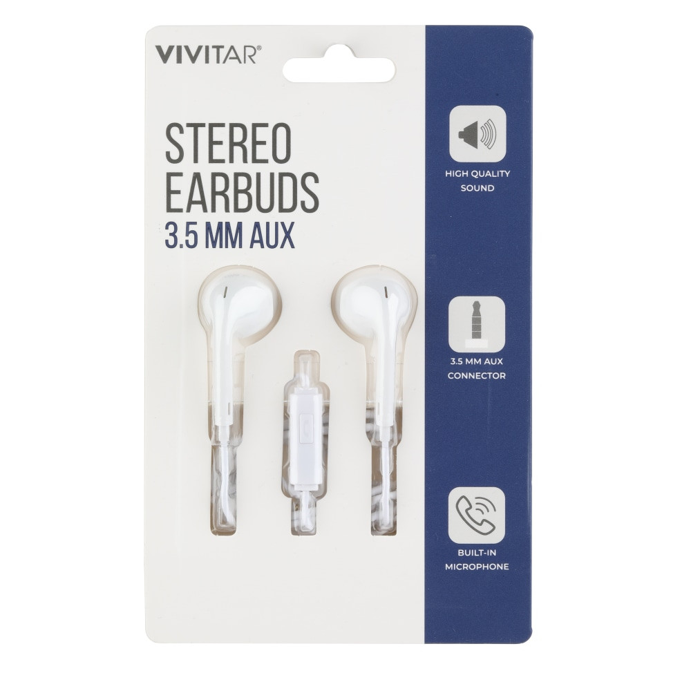 SAKAR INTERNATIONAL, INC. NIL8001-WHT-STK-24 Vivitar Wired Stereo Earbuds, White, NIL8001