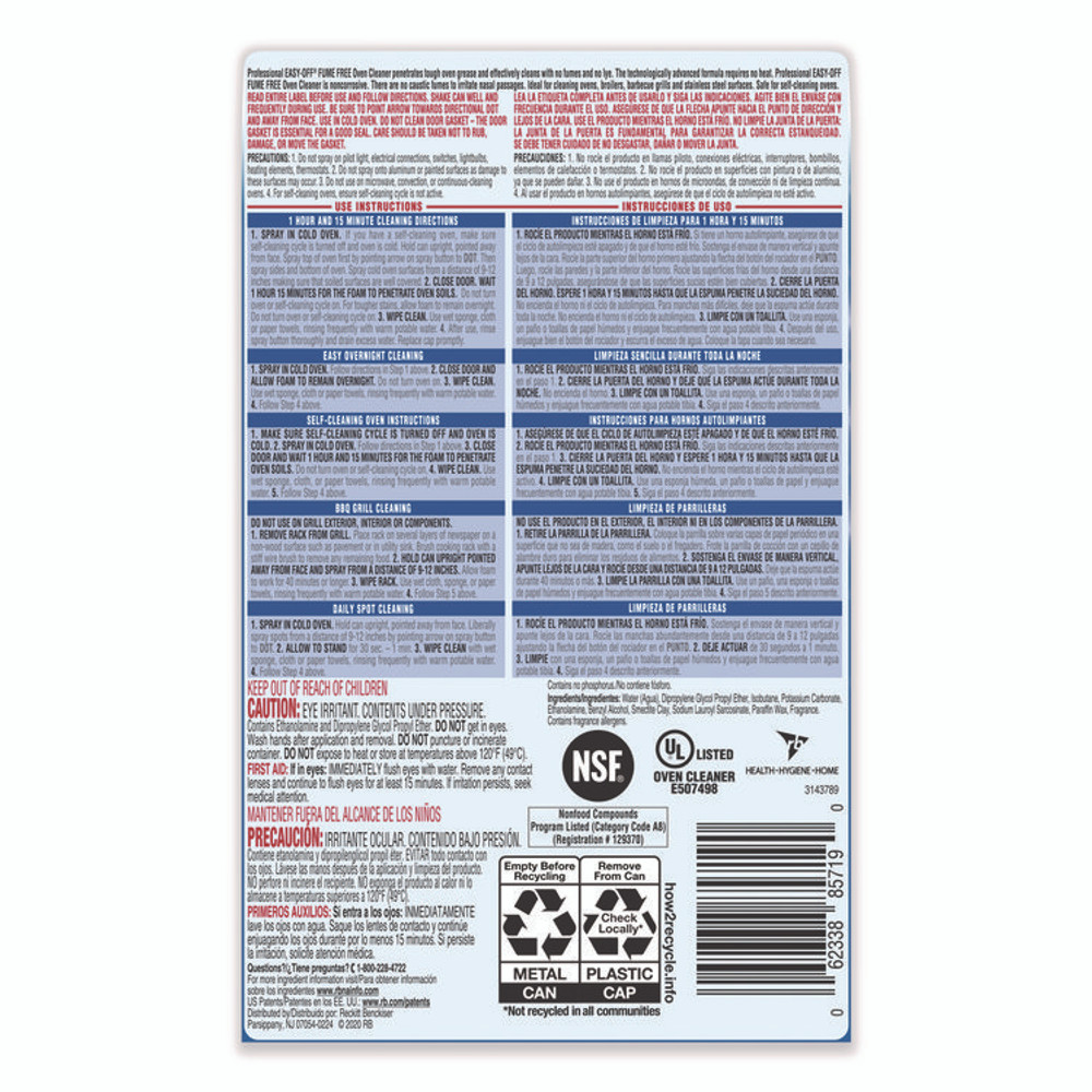 RECKITT BENCKISER Professional EASY-OFF® 85260EA Fume-Free Max Oven Cleaner, Foam, Lemon, 24 oz Aerosol Spray