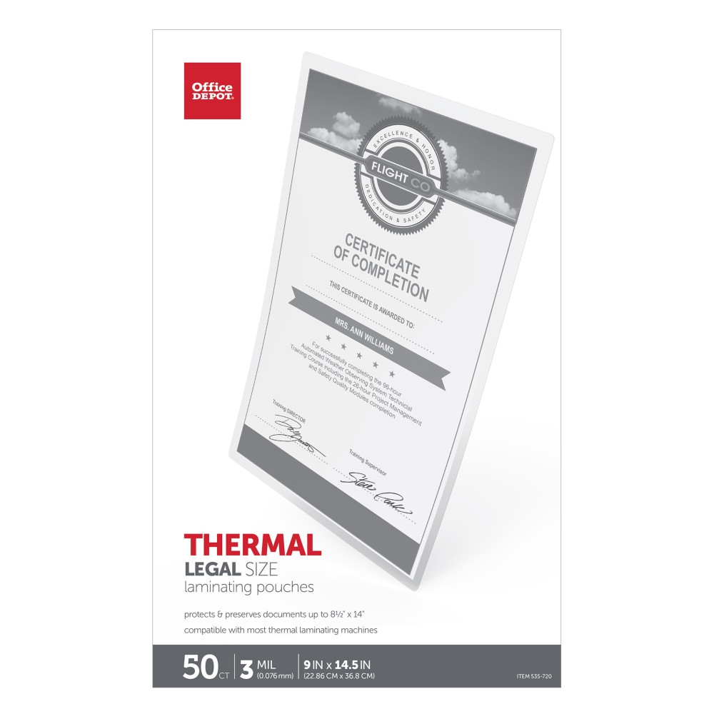 Help your business take care of its laminating needs with these thermal pouches  Compatible with most thermal pouch laminators (sold separately).  Handles hot-run laminating.  Clear design ensures that information can be seen easily.