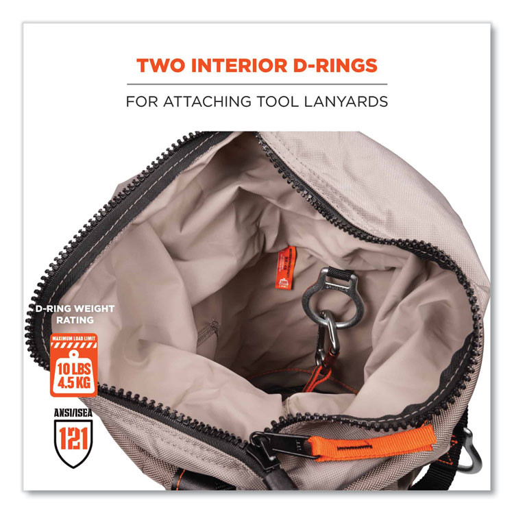 TENACIOUS HOLDINGS, INC. ergodyne® 15973 Arsenal 5973 Hoist Bucket Tool Bag with D-Rings and Zipper Top, 12.5 x 12.5 x 17, Gray