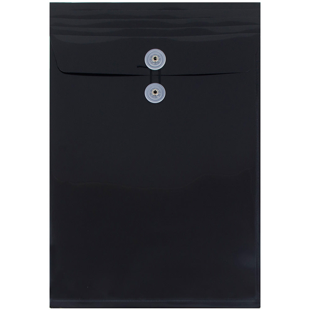 JAM PAPER AND ENVELOPE 119B1BL JAM Paper Open-End Plastic Envelopes, Legal-Size, 9 3/4in x 14 1/2in, Button & String Closure, Black, Pack Of 12