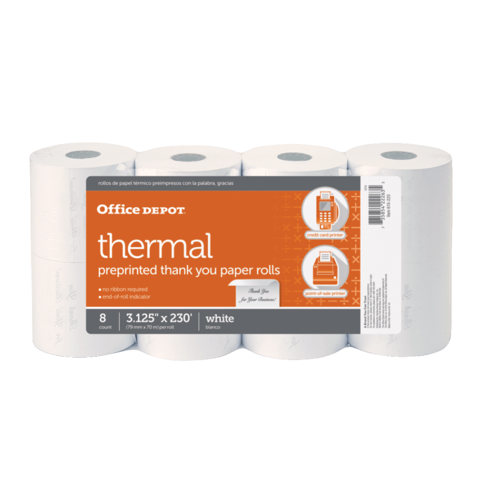 Stock your gas pump or cash register with this high-quality thermal paper. It's tightly wound to ensure jam-free feedings.  Allows you to create easy-to-read receipts for your customers.  Resists jamming to help ensure your transactions run smoothly.  For use with cash registers, credit card and POS printers.  Tightly wound and precisely cut for smooth, jam-free feedings.  End-of-roll indicator lets you know when you are running low.  BPA-free.  "Thank you for your business" is preprinted on every receipt.