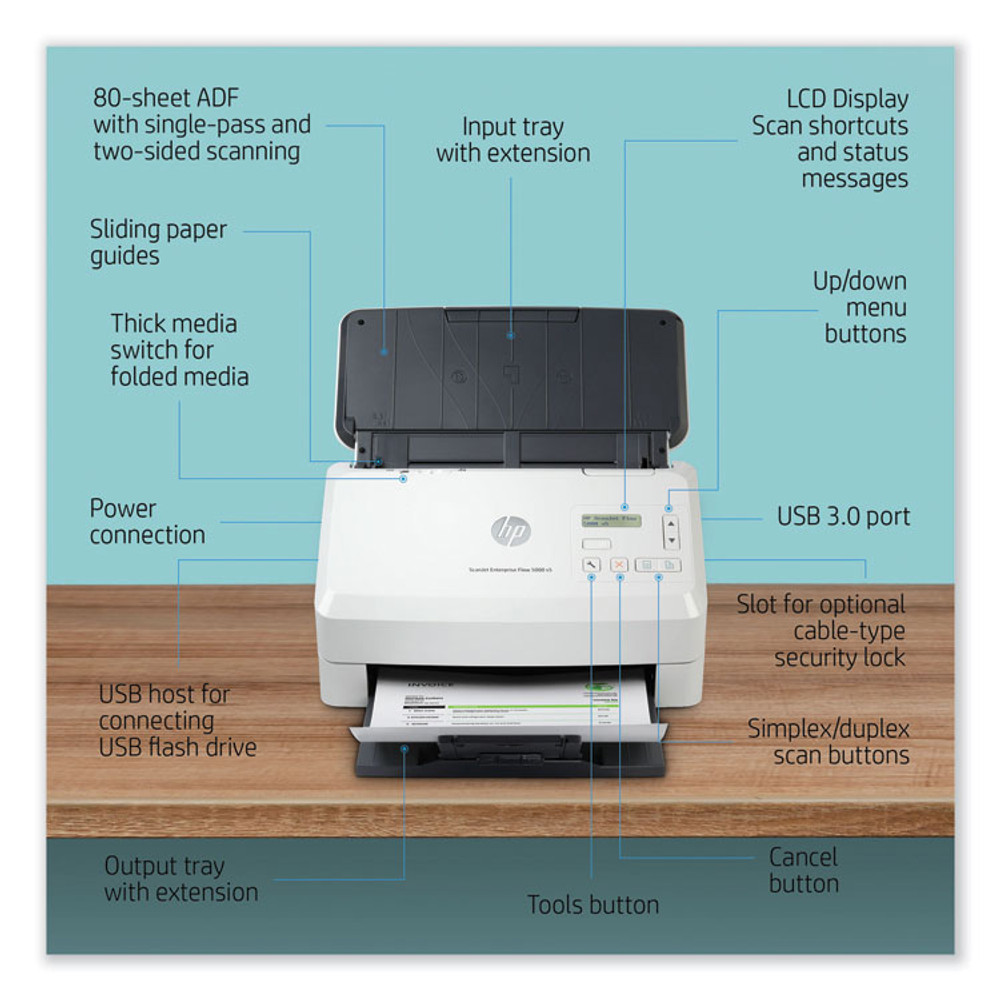 HEWLETT PACKARD SUPPLIES HP 6FW09A ScanJet Enterprise Flow 5000 s5 Sheet-Feed Scanner, 600 dpi Optical Resolution, 80-Sheet Duplex Auto Document Feeder