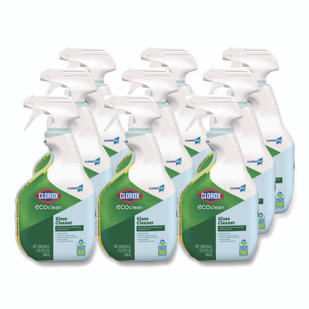 CLOROX SALES CO. 60277CT Clorox Pro EcoClean Glass Cleaner, Unscented, 32 oz Spray Bottle, 9/Carton