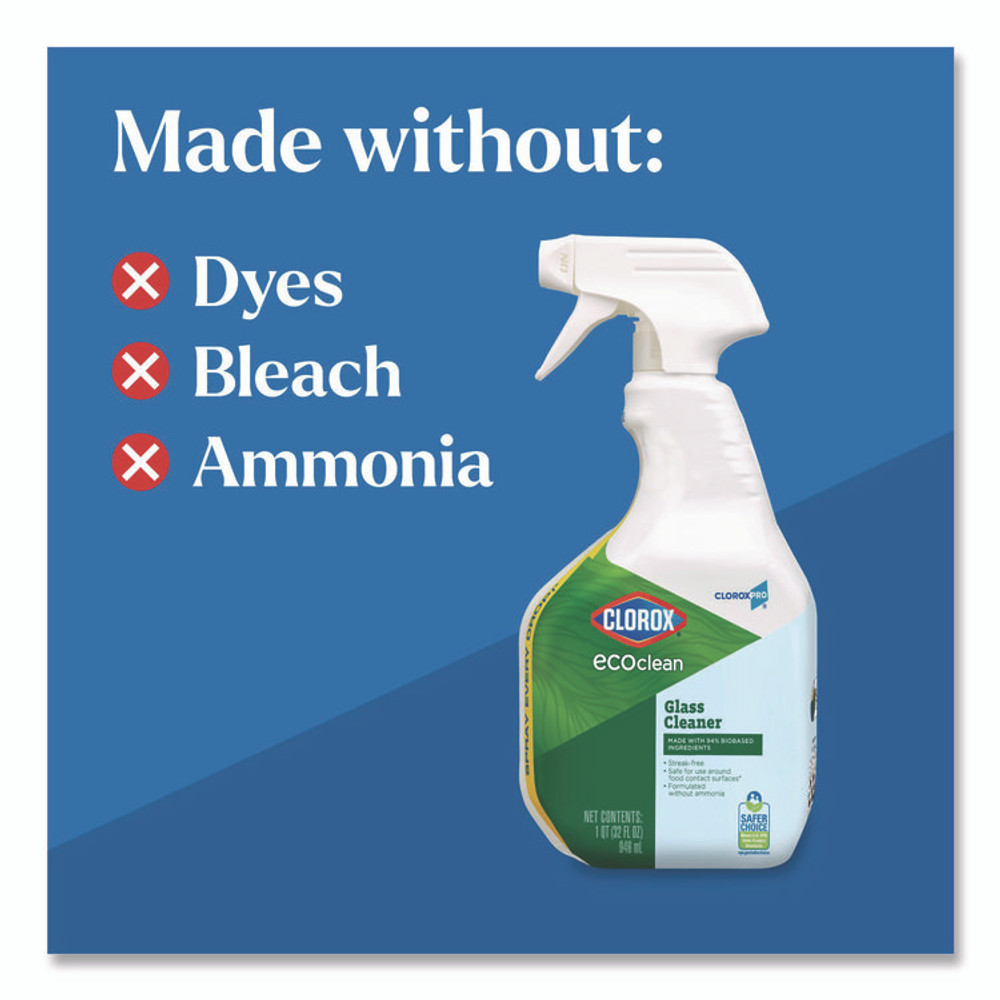 CLOROX SALES CO. 60277CT Clorox Pro EcoClean Glass Cleaner, Unscented, 32 oz Spray Bottle, 9/Carton