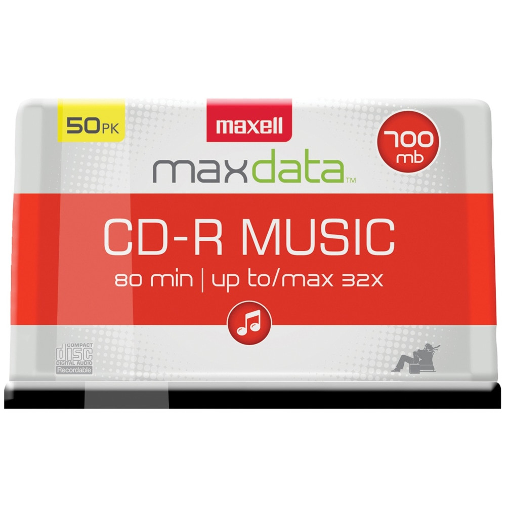 Keep these Maxell CD-R Music 32x 80-Minute 700MB Blank Discs near your desk to record audio in a hurry. The 32x write speeds and 80-minute capacity make it quick and easy to record a full CD.  700MB capacity can hold up to 80 minutes.  Supports write speeds up to 32x for quick, 1-time recording.  Comes on a spindle for easy storage.  Backed by the manufacturers lifetime limited warranty.