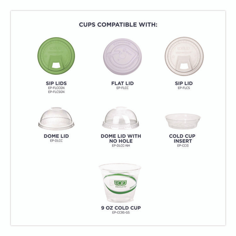 ECO-PRODUCTS,INC. EP-CC9S-GS GreenStripe Renewable and Compostable Cold Cups, 9 oz, Plastic, Clear, 50/Pack, 20 Packs/Carton