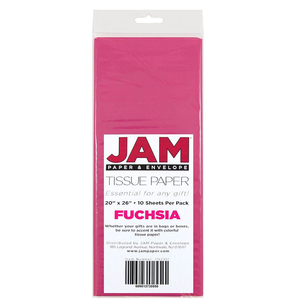 JAM PAPER AND ENVELOPE JAM Paper 1152351  Tissue Paper, 26inH x 20inW x 1/8inD, Fuchsia, Pack Of 10 Sheets