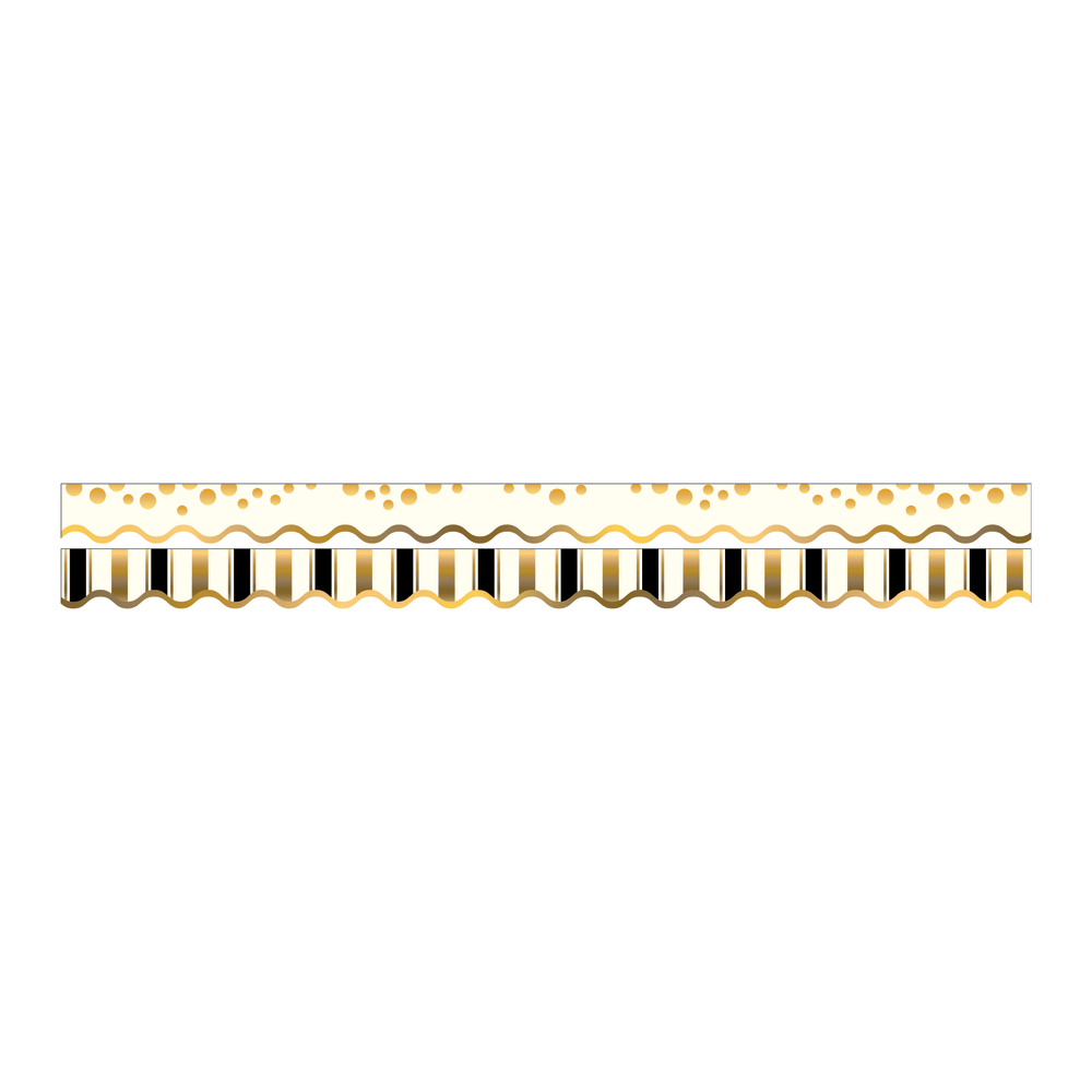 BARKER CREEK PUBLISHING, INC. LL903 Barker Creek Scalloped-Edge Double-Sided Borders, 2 1/4in x 36in, Gold Coins, Pack Of 13