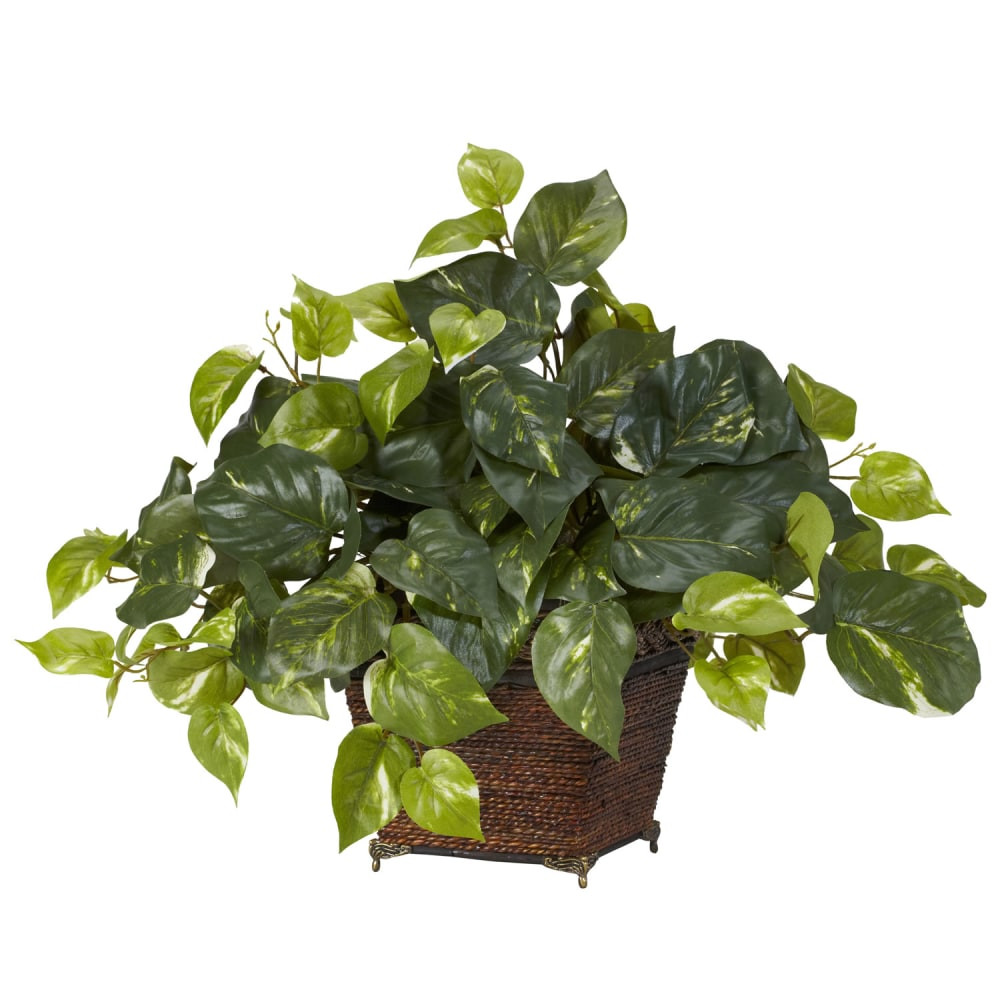 Nearly Natural 6704  17inH Silk Pathos With Coiled Rope Planter