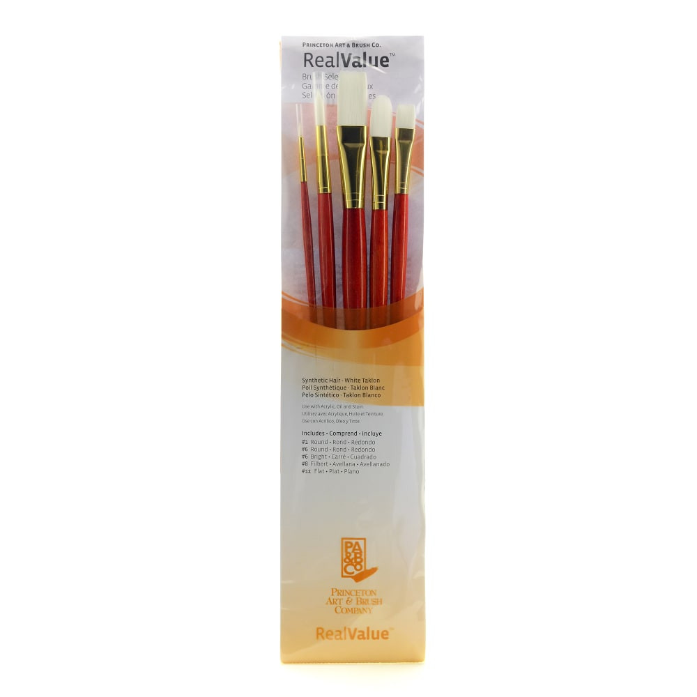 PRINCETON ARTIST BRUSH CO. 9155 Princeton Real Value Series 9155 Brush Set, Assorted Sizes, Synthetic, Orange, Set Of 5